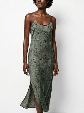 Eileen Fisher Silk Organic Cotton Green Geometric Print Camisole Dress Size PS